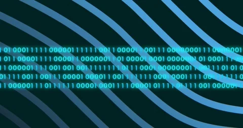 Animation of blue lines over moving illuminated binary codes Stock Footage 249251903
