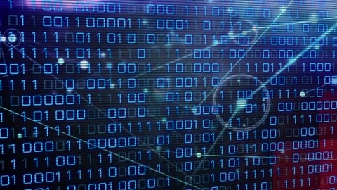 Animation of blue looping binary codes over dots connected with lines against Stock Footage 239789530