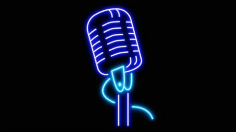 Animation blue microphone neon light shape on black background. Stock Footage 166985233