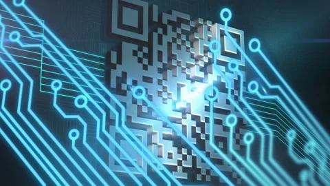 Animation of blue microprocessor connections with a qr code Vídeo Stock 147871386