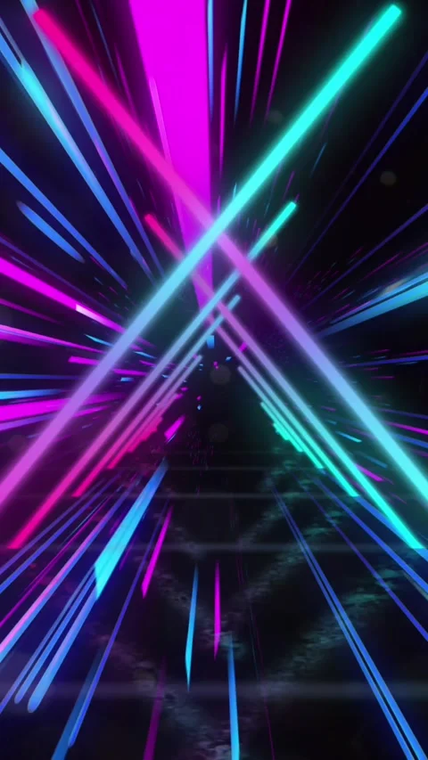 Animation of blue neon light trails and triangles over black background Stock Footage 342704677