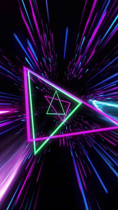 Animation of blue neon light trails and triangles over black background Stock Footage 342704690