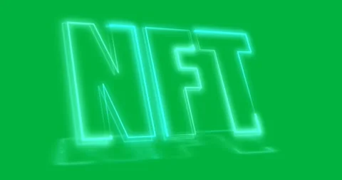 Animation of blue neon nft text over transparent background Video stock 318379389