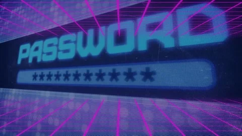 Animation of blue neon password text, asterisk marks on digital interface of Stock Footage 328822367