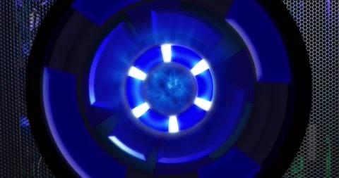 Animation of blue round scanner spinning against close up of a computer server Stock Footage 328311822