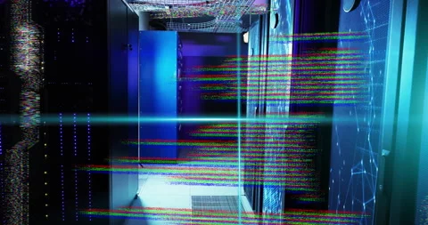Animation of blue scanner beams, rotating shapes and interfaces processing data Stock Footage 267073973