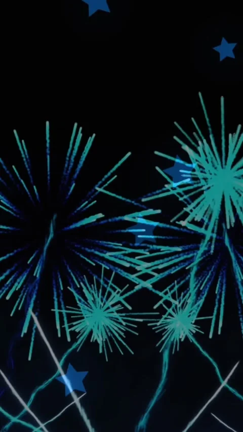 Animation of blue star icons floating over fireworks exploding against black Stock Footage 321513067