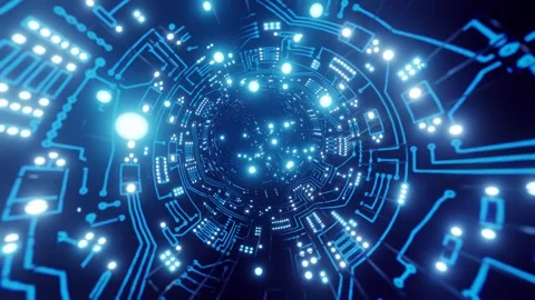 Animation of a blue tunnel pulses. Tiny lights flit, like fast fireflies Video stock 269042200