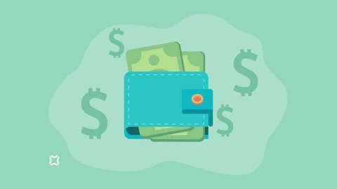 Animation of blue wallet filled with paper money bills on green background .. 動画素材 338418988