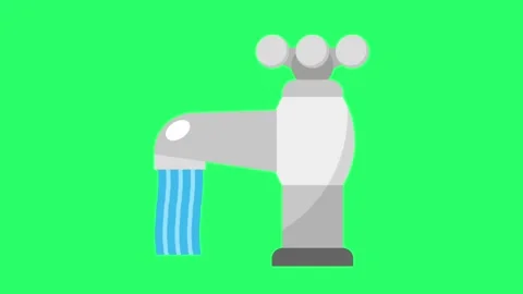  	Animation blue water flows out of the pipe with green background.  Stock Footage 275168562