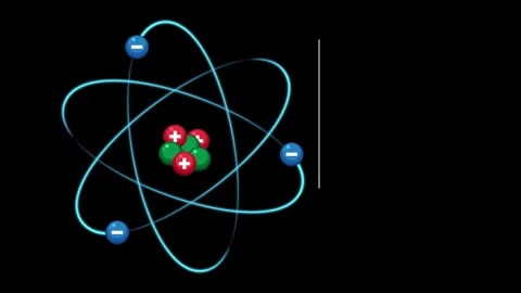 Animation of bohr atom model showing protons neutrons and electrons in motion Stock Footage 332694675