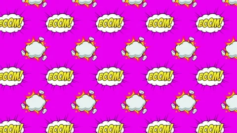 Animation of boom text and cloud speech bubbles on purple background Stock Footage 309266991