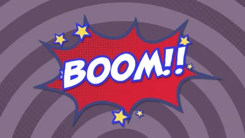 Animation of boom text over a speech bubble against rays in seamless pattern on Stock Footage 244310776