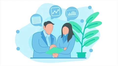 Animation of boss who is explaining a project to his female employees Stock Footage 314750483