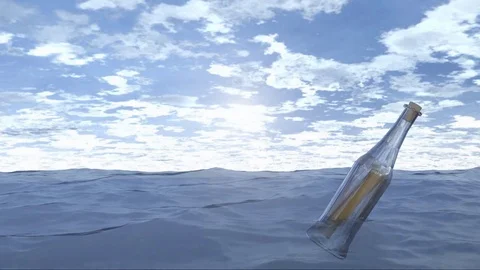 Animation of bottle with message drifting in ocean Stock Footage 74416829