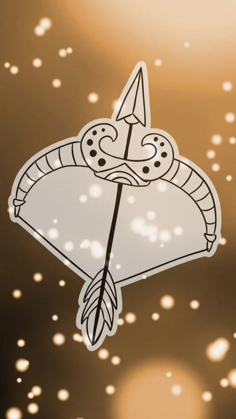 Animation of bow and arrow of sagittarius zodiac sign over illuminated particles Stock Footage 343919584