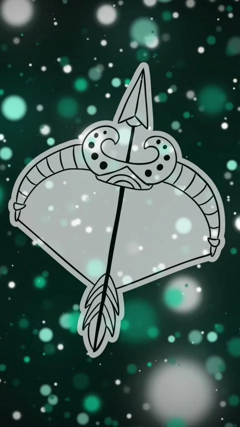 Animation of bow and arrow of sagittarius zodiac sign over illuminated green Stock Footage 343919595