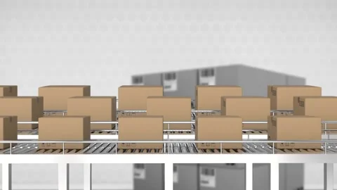 Animation of boxes on conveyor belt over warehouse Stock Footage 326297791