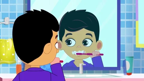 Animation of a boy brushing teeth Stock Footage 303685513
