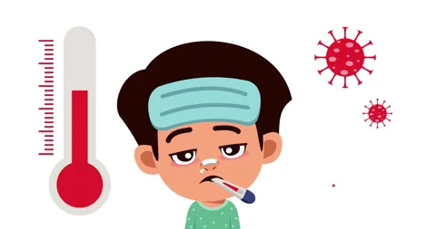 Animation of a boy sick with a fever and a cold. Stock Footage 337642175