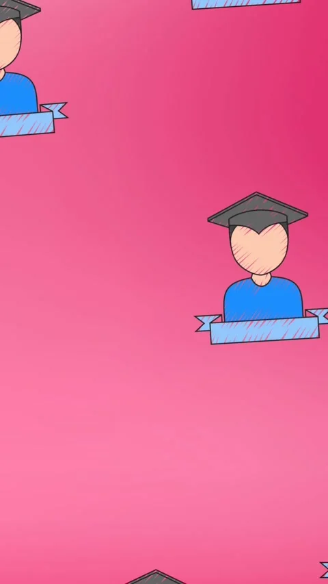Animation of boy wearing graduation hat icons in seamless pattern against pink Stock Footage 319156059