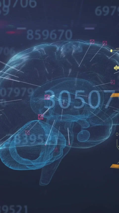 Animation of brain and four scanners with dna, brain and networks over Stock Footage 343919423