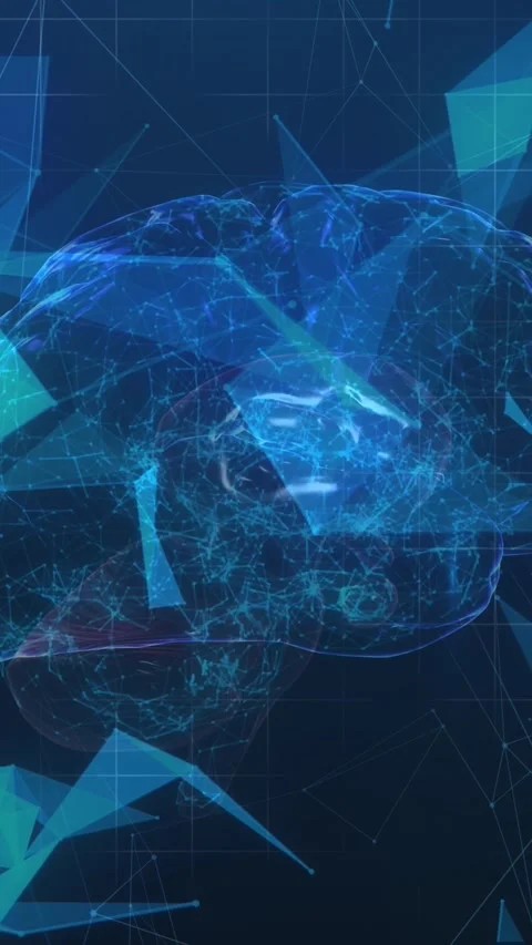 Animation of brain and shapes on black background Stock Footage 324024450