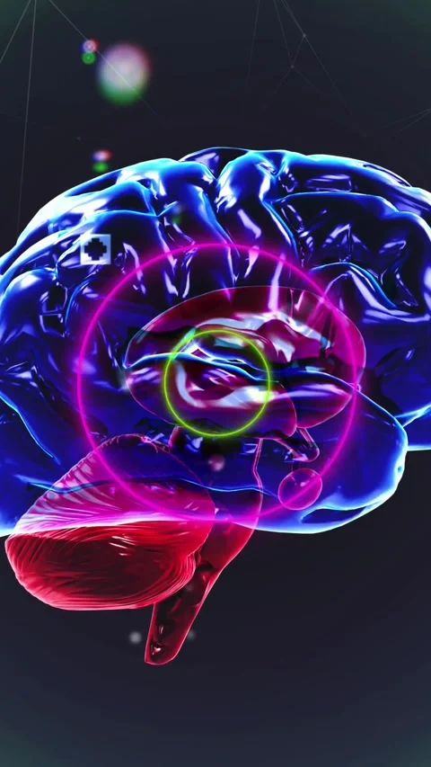 Animation of brain and shapes on black background Stock Footage 342607848