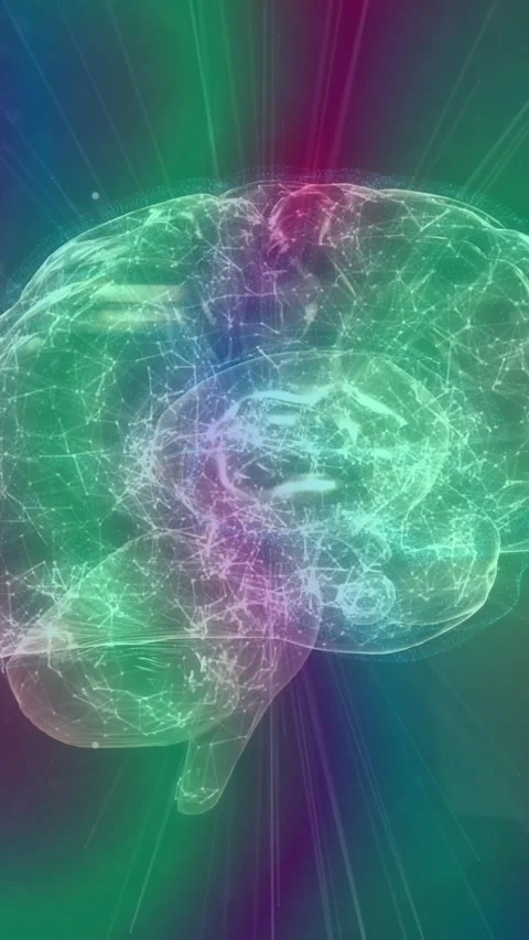 Animation of brain and shapes on colourful background Stock Footage 342676064