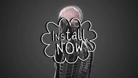 Animation of brain and skeleton with Install Now text overlay on screen Stock Footage 303420851