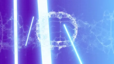 Animation of brain and waves rotating on violet background with neon lights Stock Footage 327125172