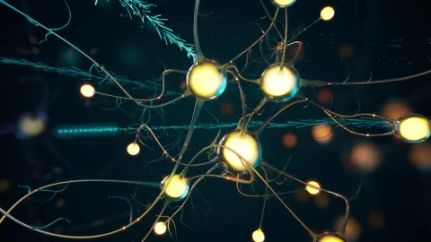 Animation of brain cells, visualizing thinking process, blue shooting stars in Stock Footage 307308900