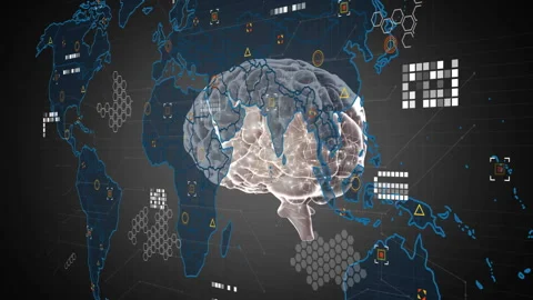 Animation of brain with digital data and network connections over world map Stock Footage 304160678