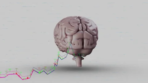 Animation of brain model with fluctuating graph lines for data analysis concept Stock Footage 304015479