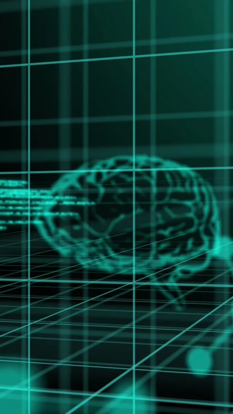 Animation of brain, molecular strauctures and layers of data processing over 3d Stock Footage 343497381