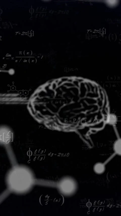 Animation of brain, molecules and data processing with mathematical equations on Stock Footage 342806187