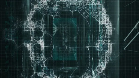Animation of brain over globe and digital screens on black background Stock Footage 312726441
