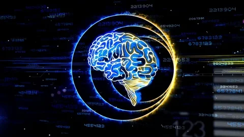 Animation brain receiving logical and creativity knowledge in number background Stock Footage 74222719