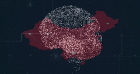 Animation of brain rotating over map on black background Stock Footage 328082293