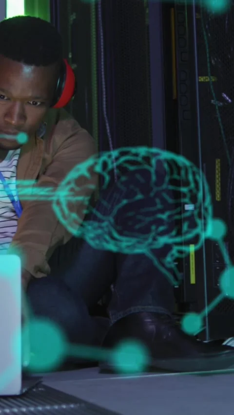 Animation of brains, molecule structures, computer language, african american Stock Footage 321441033