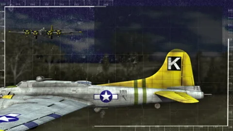 Animation of a breakdown of B-17 Bomber airplane specs Stock Footage 202890298