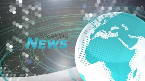 Animation of breaking news text, computer language and globe over abstract Video stock 245978437
