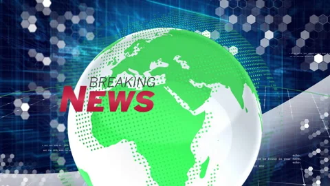 Animation of breaking news text over digital globe with hexagonal pattern Stock Footage 304766328