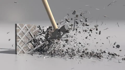 Animation of breaking a wall 3d with a hammer Stock Footage 305437717