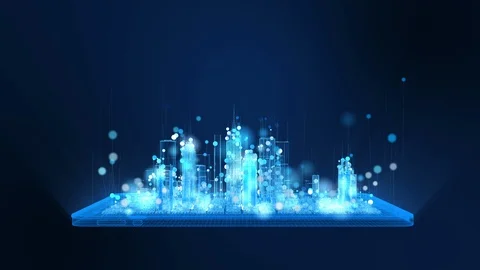 Animation of bright digital tablet and city wireframe. Stock Footage 125940517