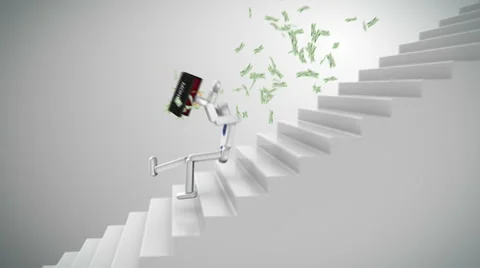 Animation of a broke businessman falling down the stairs Stock-Footage 49069543