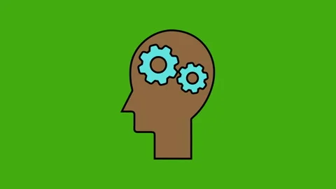 Animation of a brown head silhouette with two blue gears inside, symbolizing Video stock 277256418