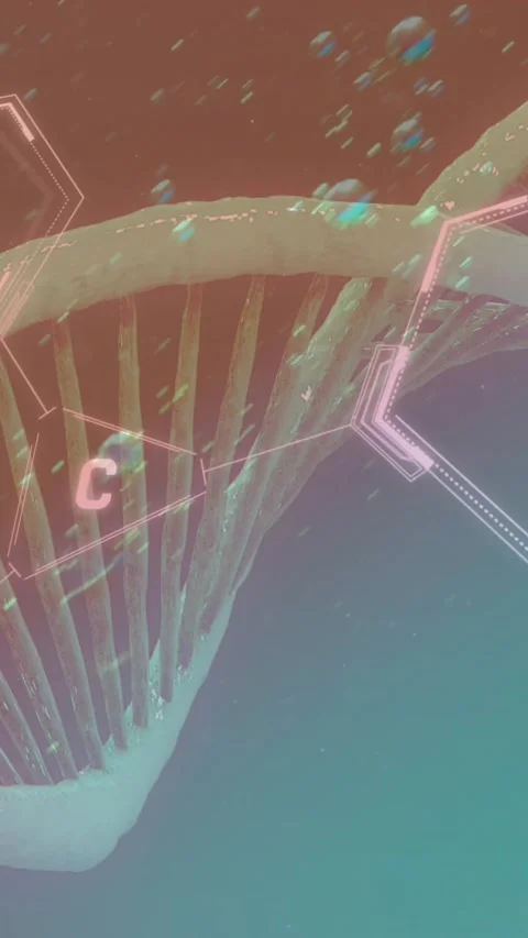 Animation of bubbles over dna strand and chemical formula on blue background Stock Footage 343078950