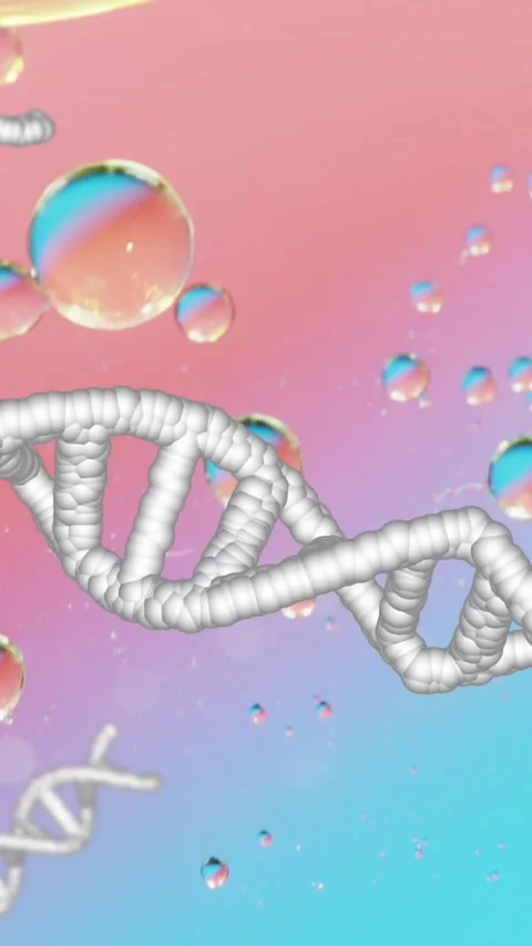 Animation of bubbles over dna strands on colorful background Stock Footage 343078938