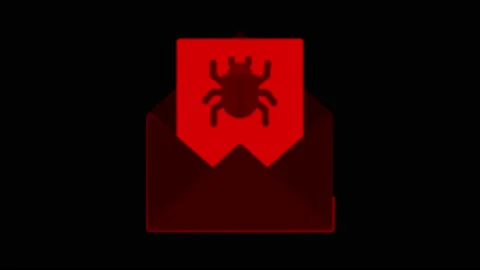 Animation bug email icon isolate on black background. Stock Footage 214568459